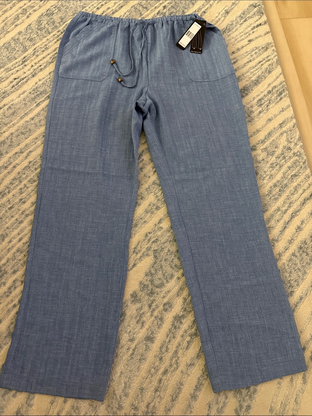 NWT Soho Apparel Blue Drawstring Linen Look Pants Size M